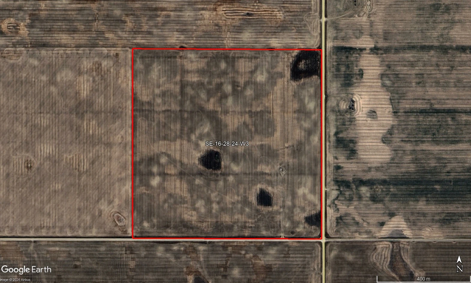 Satellite Image outlined SE 16-28-24 W3