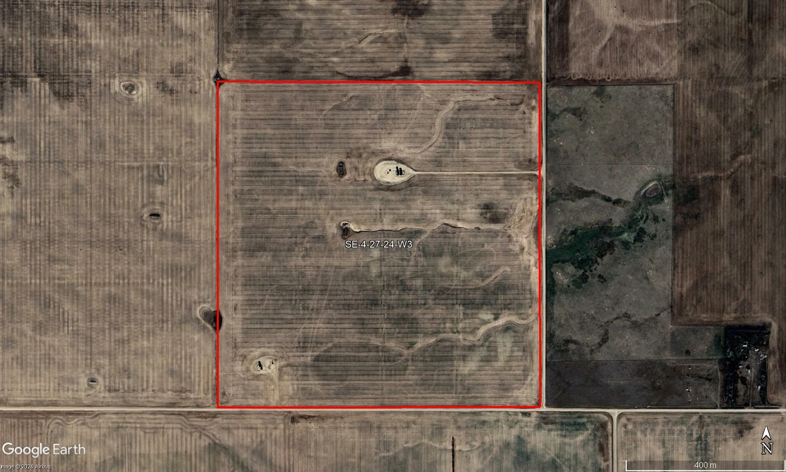 Satellite Image outlined SE 4-27-24 W3